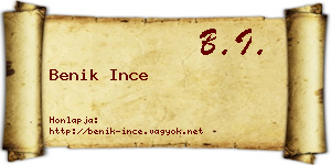 Benik Ince névjegykártya